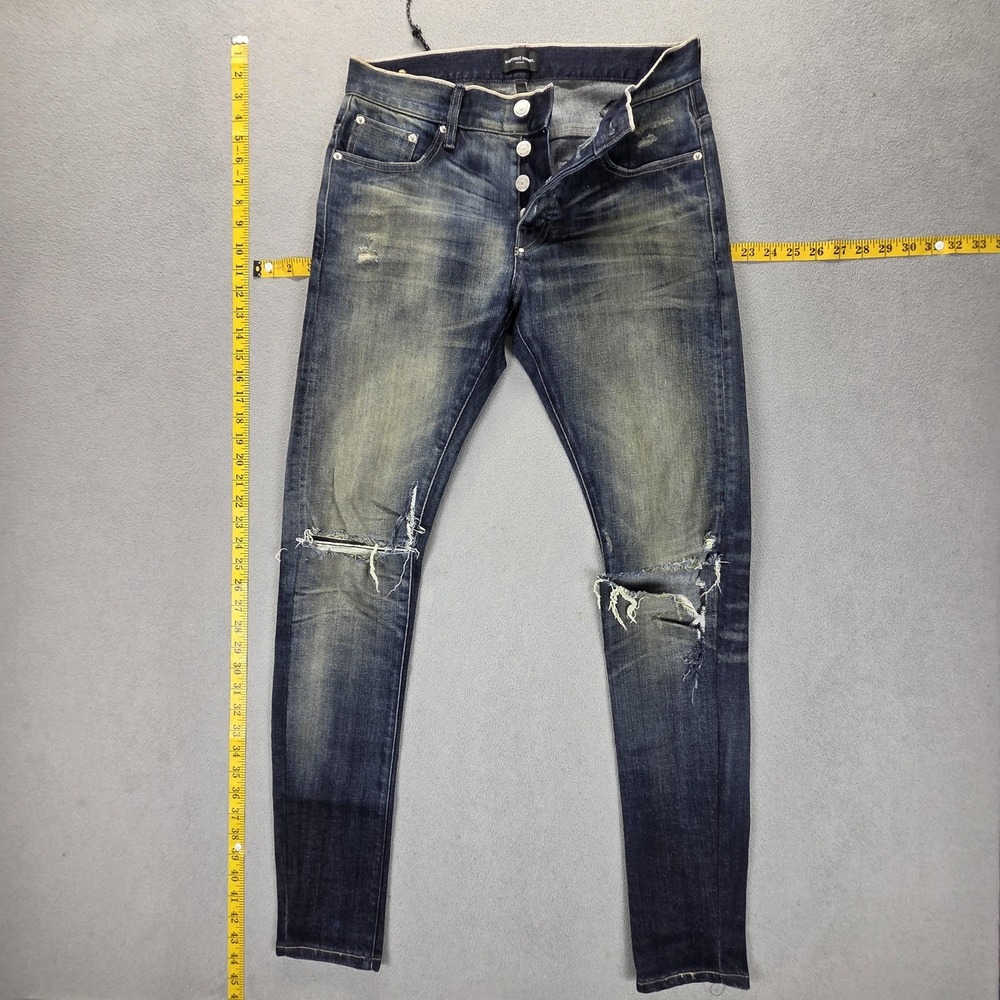 Earnest Sewn Jeans Mens 29x32 Blue Bryant Skinny Slim Thrashed Honeycomb Whisker